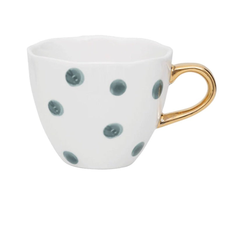 Tasse à café à pois anse doré