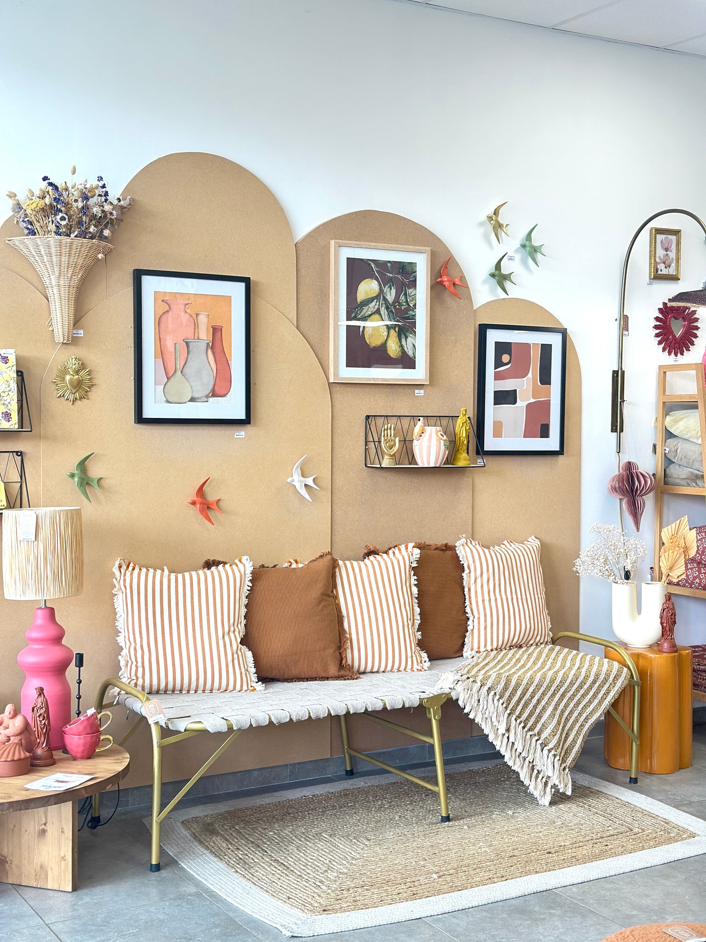 Banquette pliante en coton tressé – Off White & Laiton 180cm