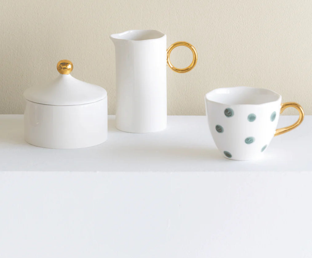 Tasse à café à pois anse doré