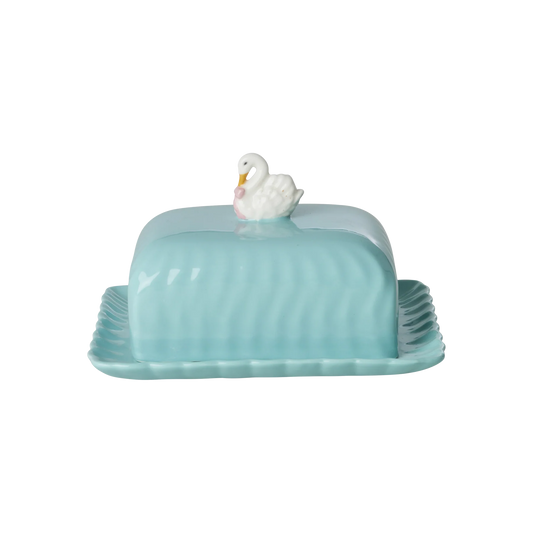 Beurrier en céramique bleu