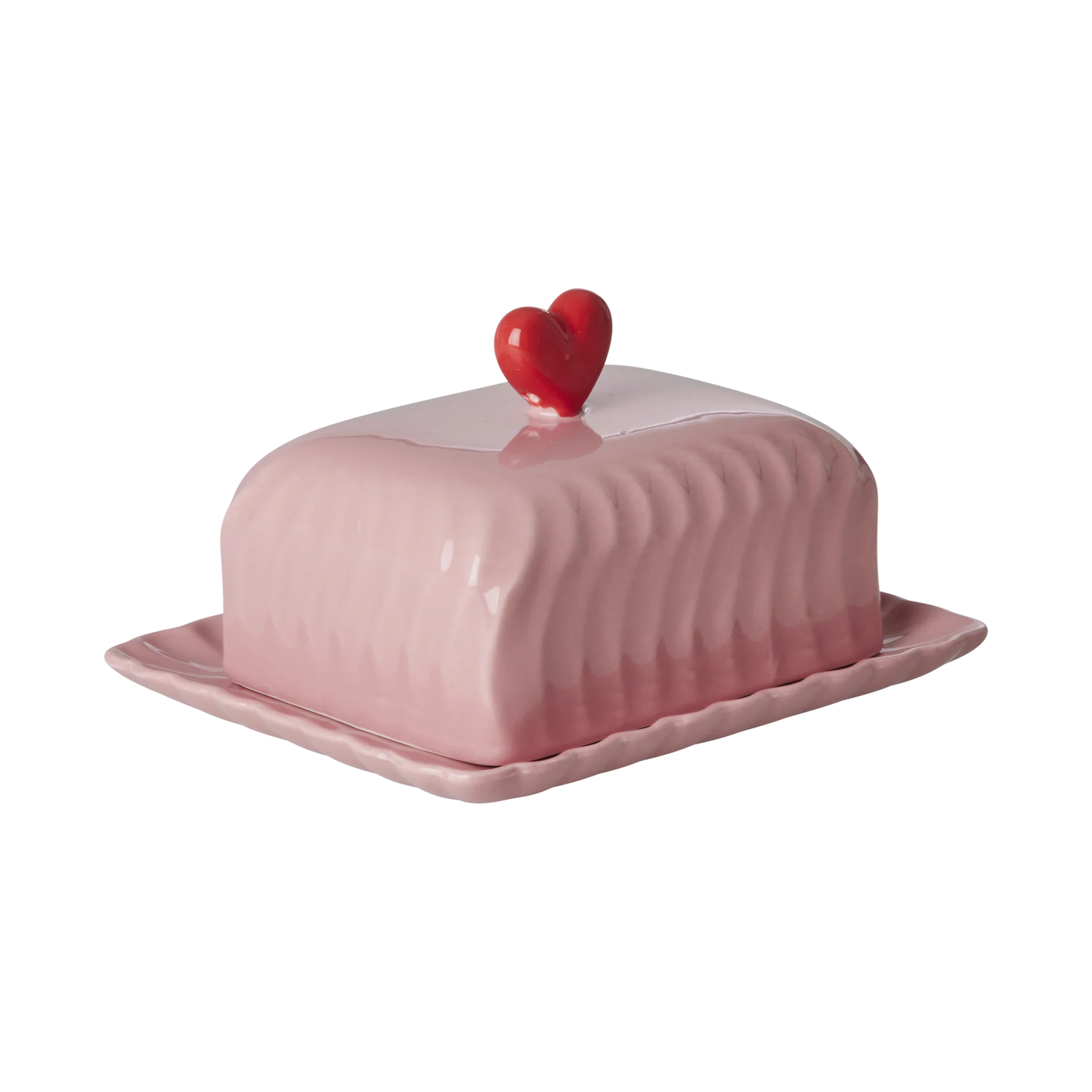 Beurrier en céramique rose
