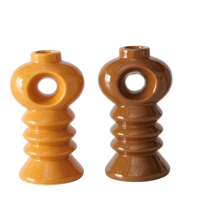 Bougeoir céramique marron et orange
