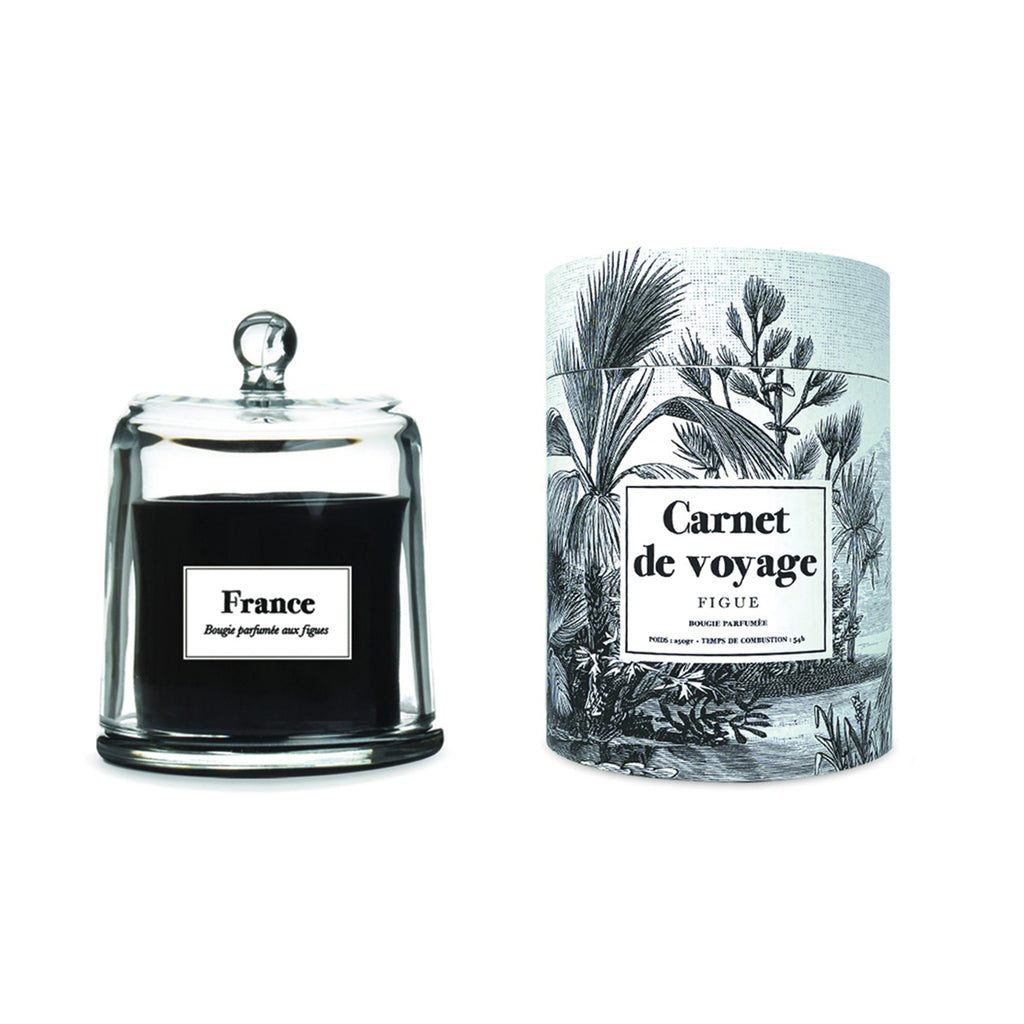 Bougie carnet de voyage sous cloche 250g