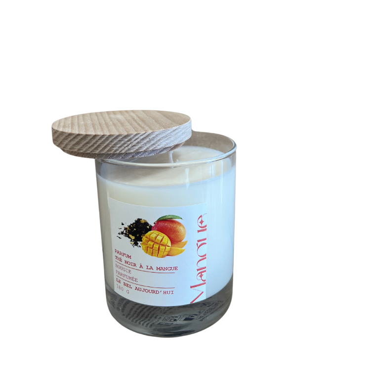 Bougie thé noir à la mangue couvercle bois