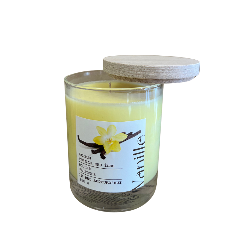 Bougie vanille des îles couvercle bois