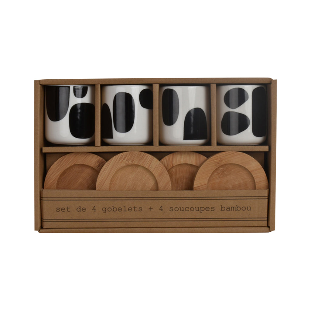 Coffret de 4 tasses avec motif ovale noire