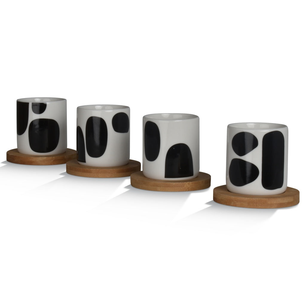Coffret de 4 tasses avec motif ovale noire