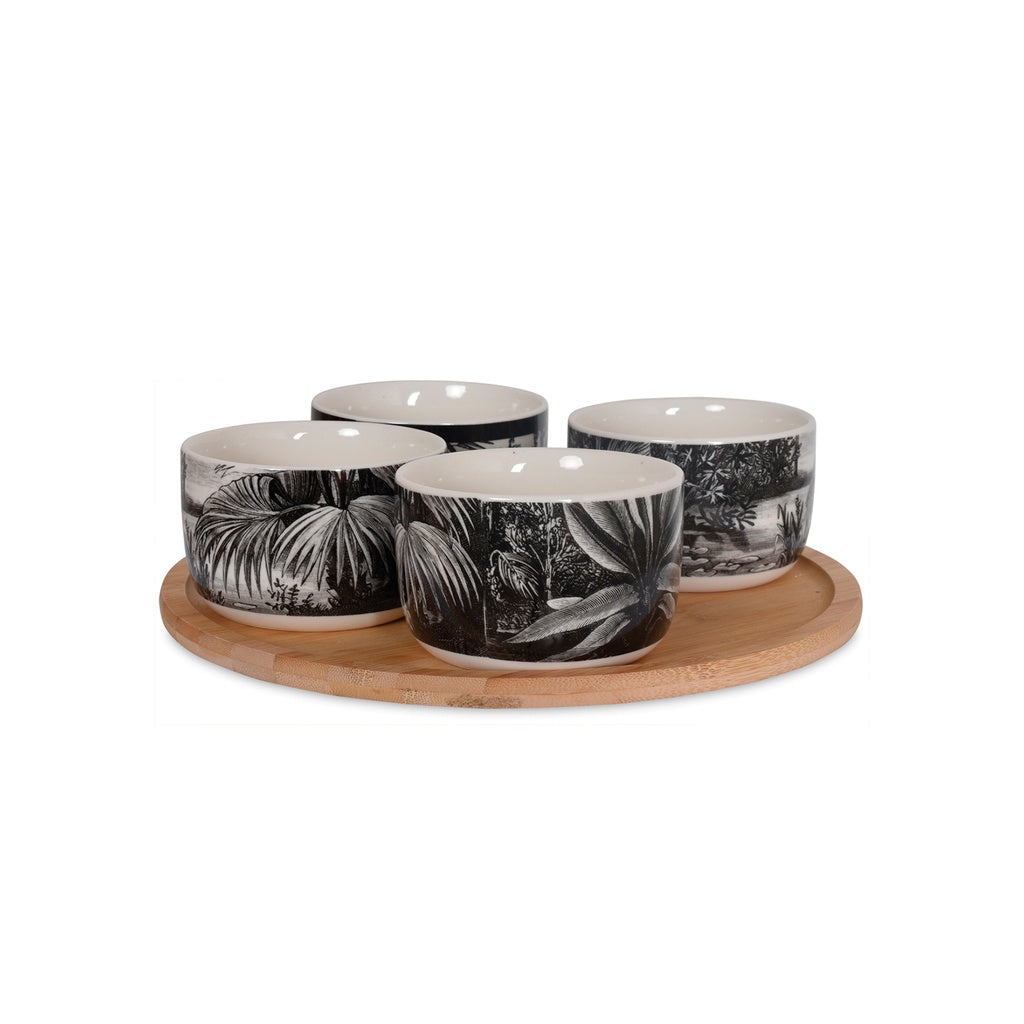 Coffret de 4 coupelles un plateau avec motif voyages