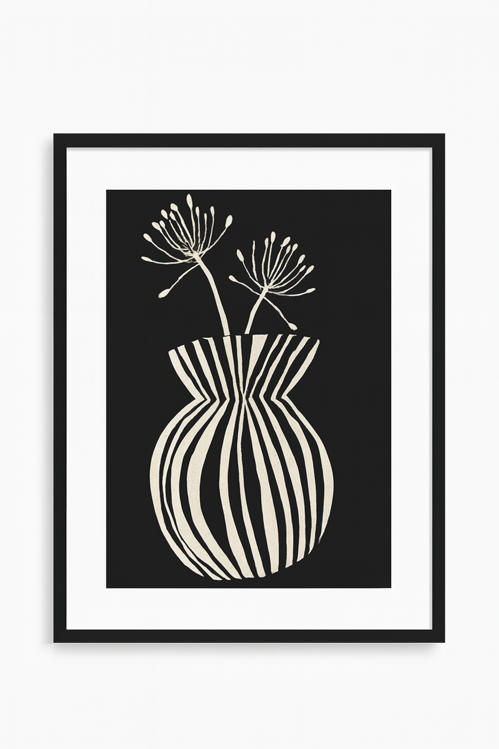 Affiche encadrée – Vase graphique en noir& blanc (42,5 x 53 cm)