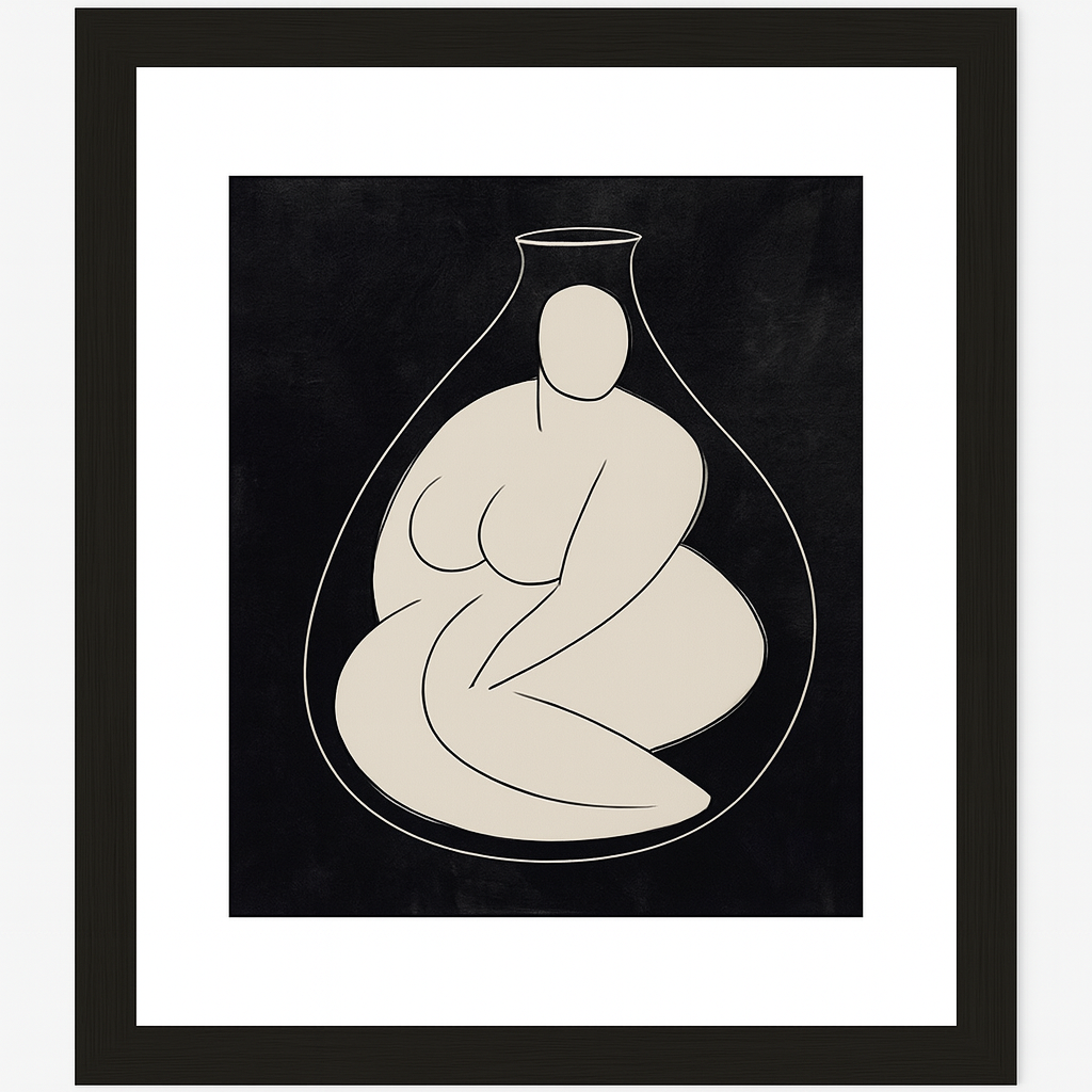 Affiche encadrée à motif femme sur fond noir 42.5x53 cm