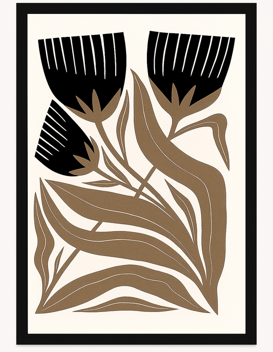 Affiche encadrée – Fleurs graphiques & feuillage organique
