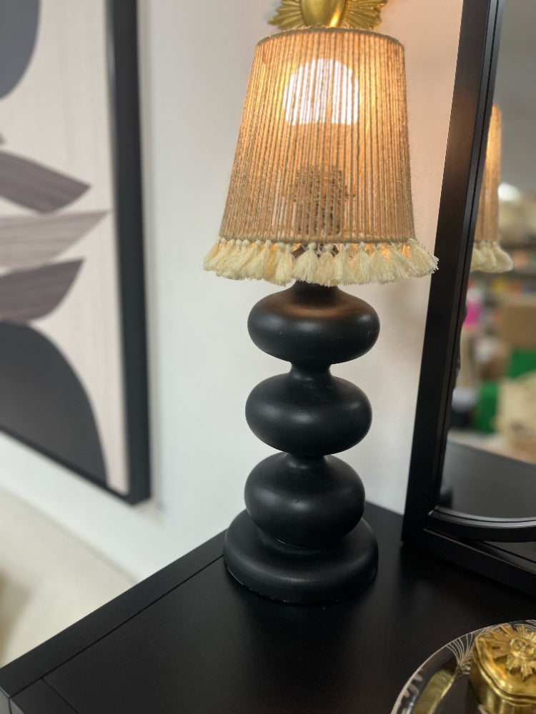 Petit Abat-jour en jute avec pompons blanc