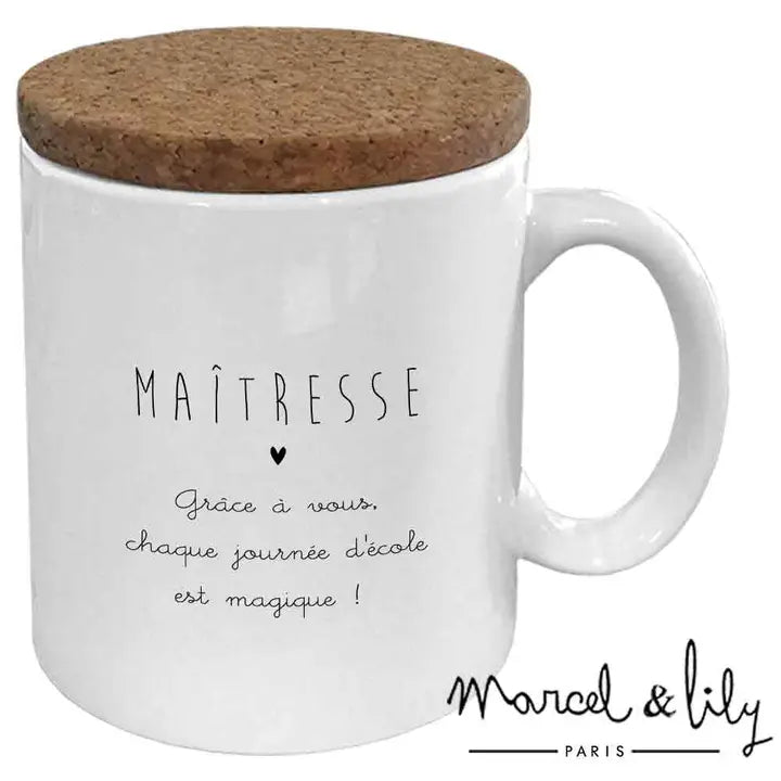 Mug avec couvercle en liège maîtresse d'école
