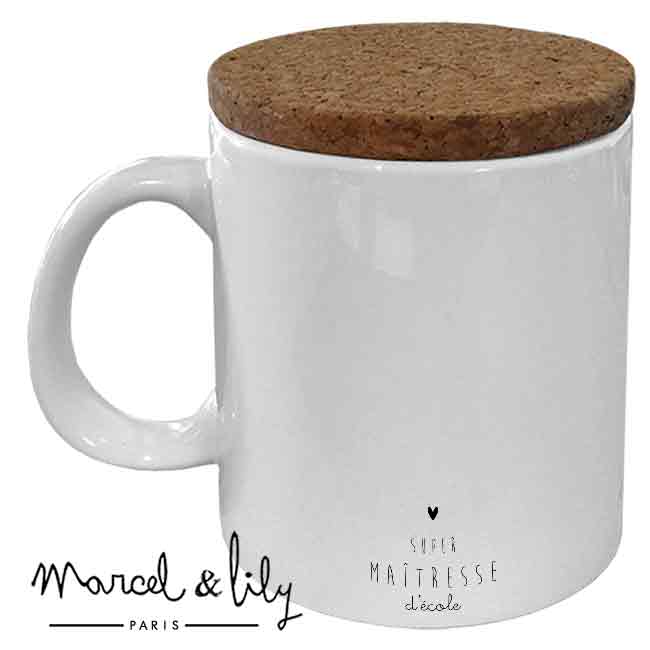 Mug avec couvercle en liège maîtresse d'école