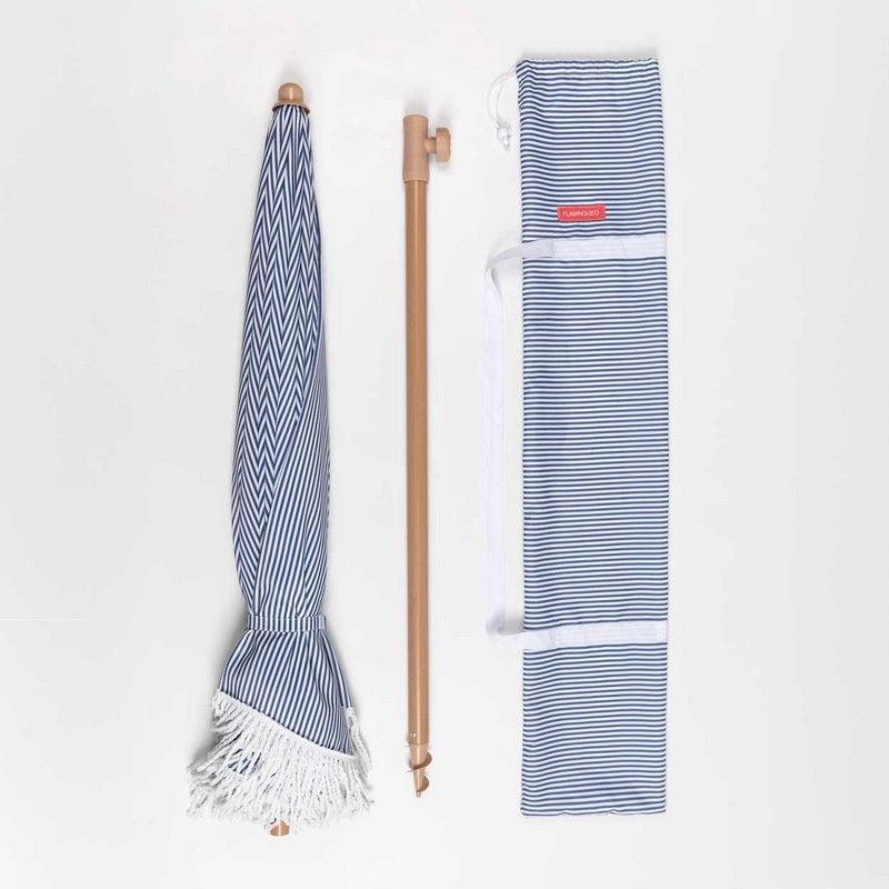 Parasol rayé bleu et frange