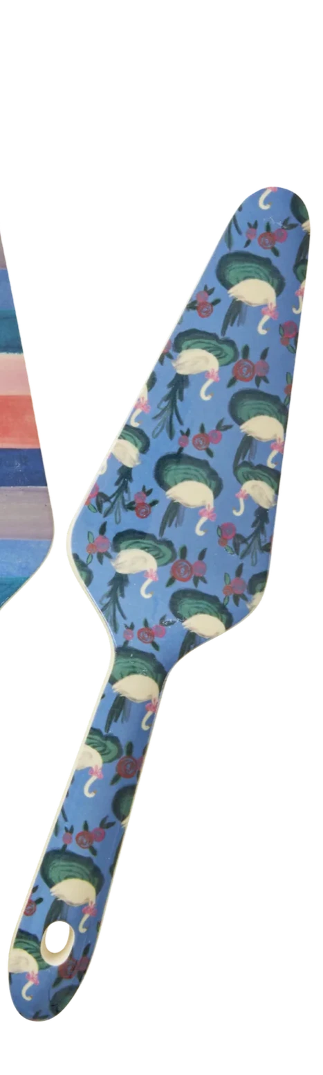 Pelle à dessert motif cygne/ rose rouge / rayure