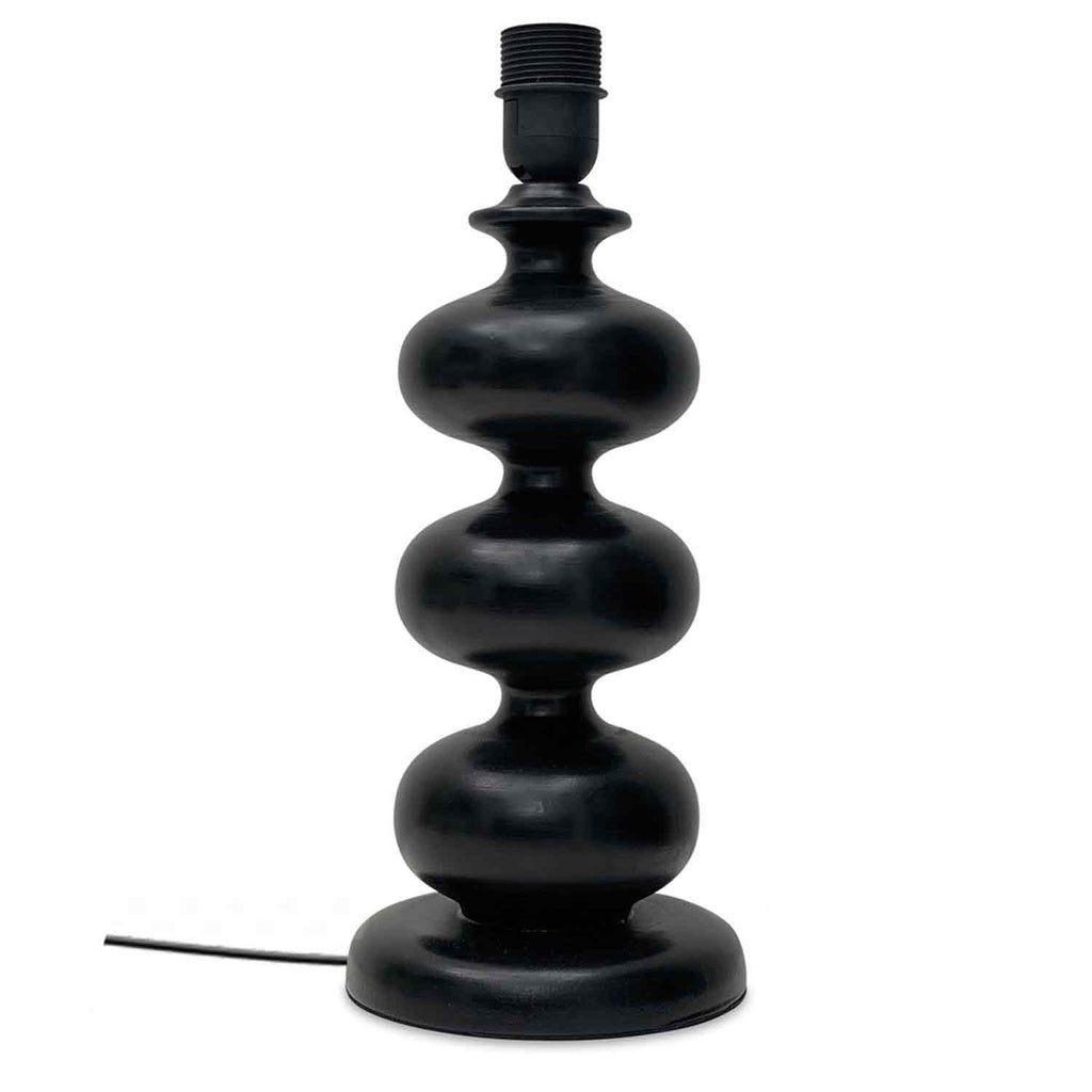 Lampe bilboquet noire jute et pompons