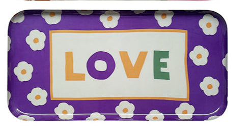 Plateau rectangulaire en métal fleur nuage chill love