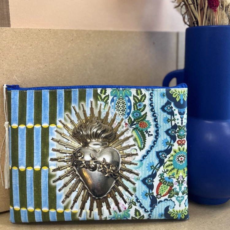 Pochette similicuir cœur ex-voto argent