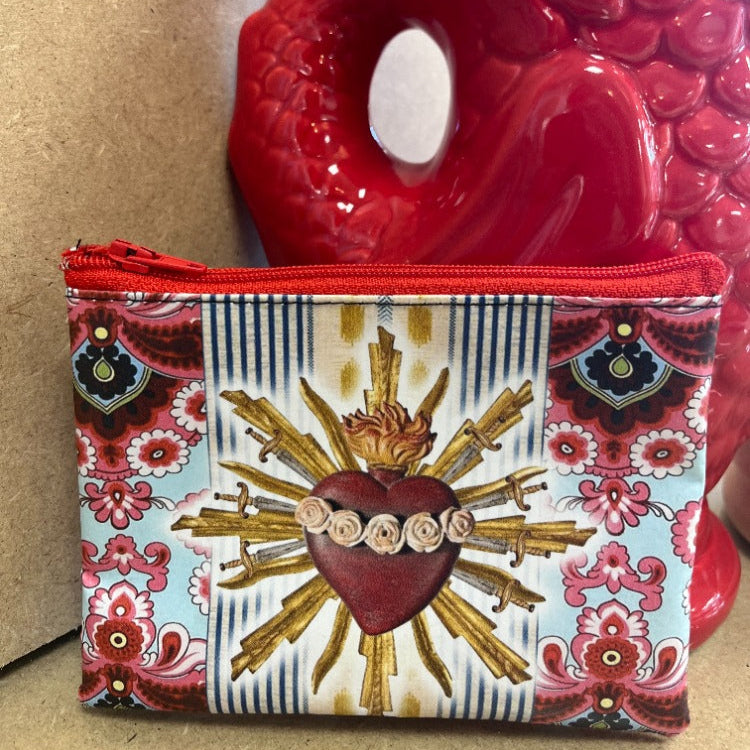 Pochette similicuir cœur ex-voto rouge