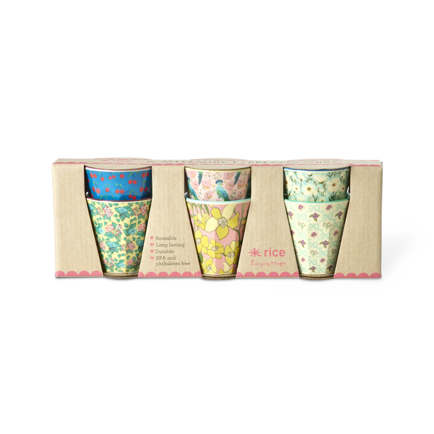 Set de 6 gobelets expresso imprimé cerise/fleurs