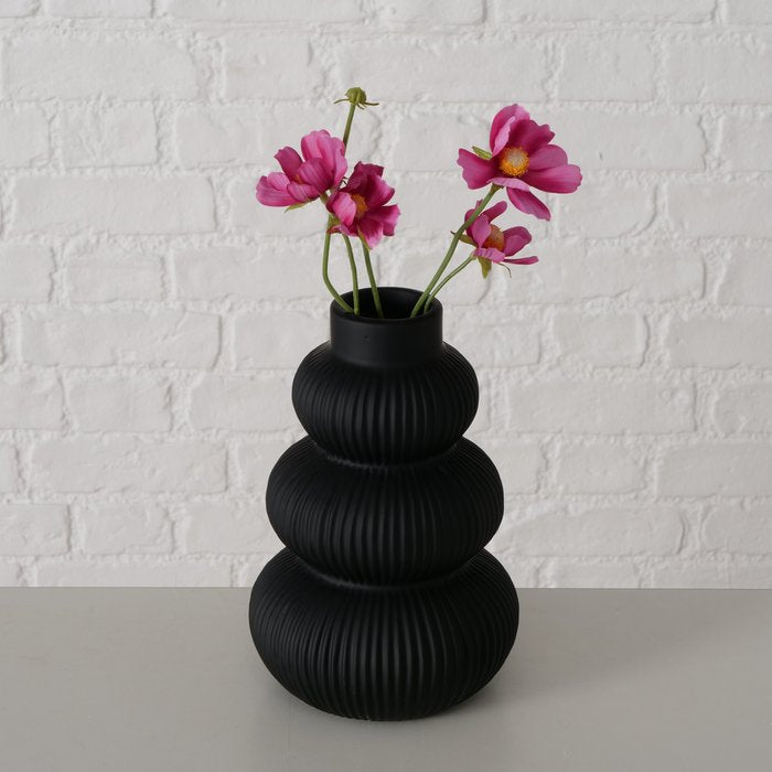 Vase 3 rond strié noir