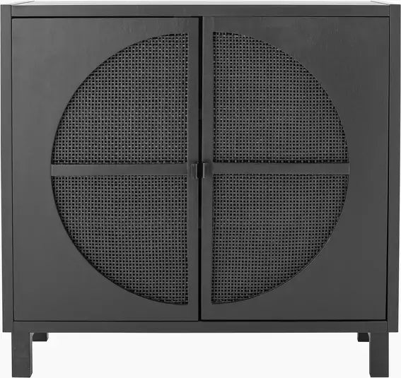 Console noire bois et cannage  L105xH100xL40 cm