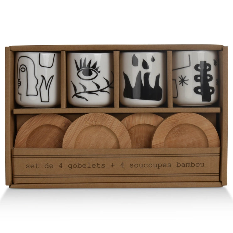 Coffret de 4 tasses avec motifs abstrait