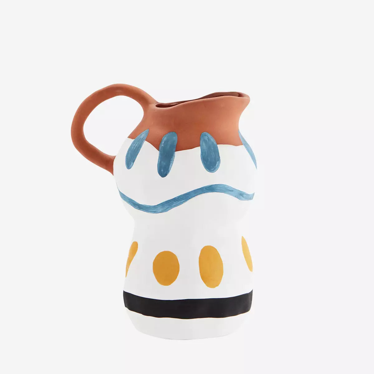 Vase terracotta bleu jaune et blanc