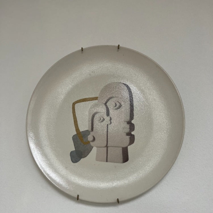 Assiette ronde murale motif 2 visages abstrait