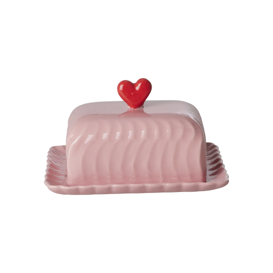 Beurrier en céramique rose
