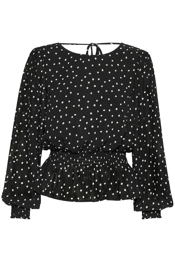 Blouse noire à pois blanc