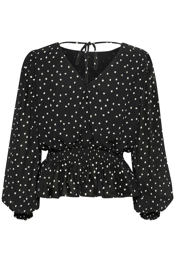 Blouse noire à pois blanc