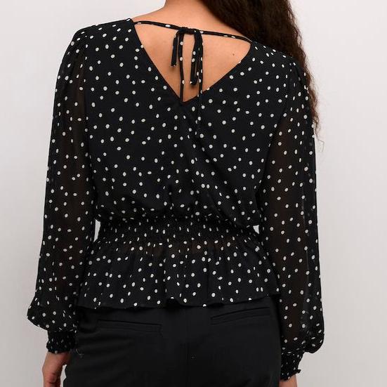 Blouse noire à pois blanc