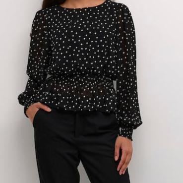 Blouse noire à pois blanc