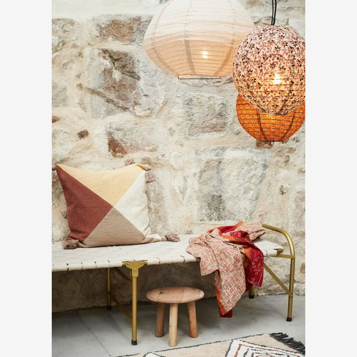 Banquette pliante en coton tressé – Off White & Laiton 180cm