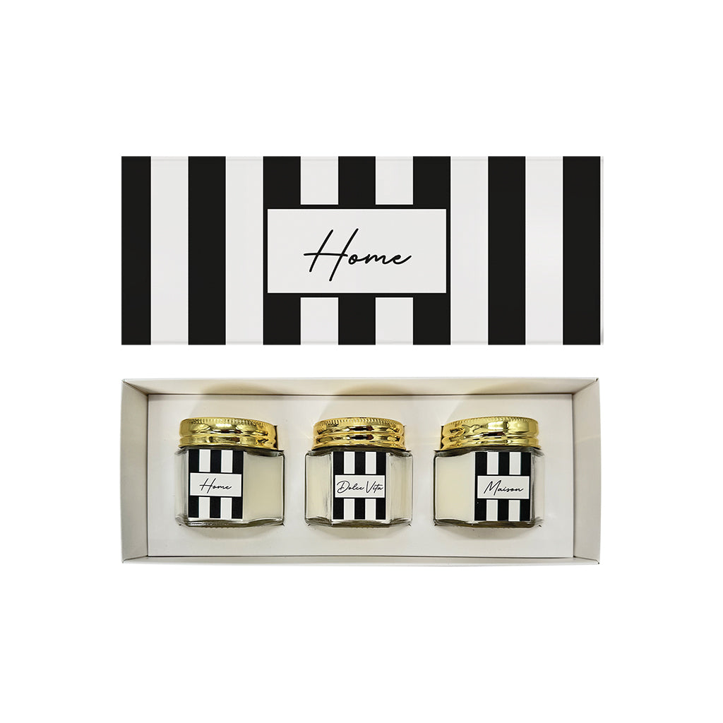 Coffret de 3 bougies rayés home/maison/dolce vita