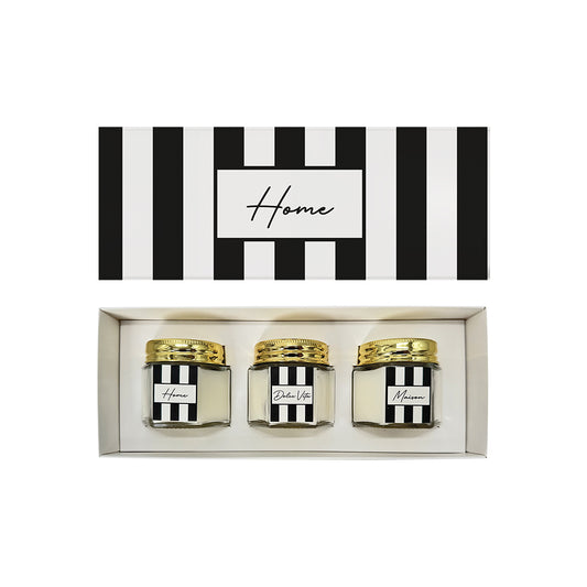 Coffret de 3 bougies rayés home/maison/dolce vita