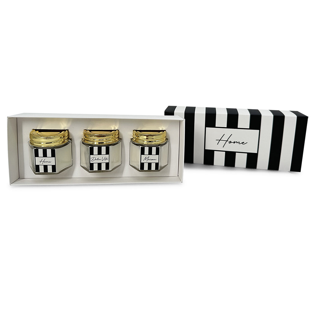 Coffret de 3 bougies rayés home/maison/dolce vita