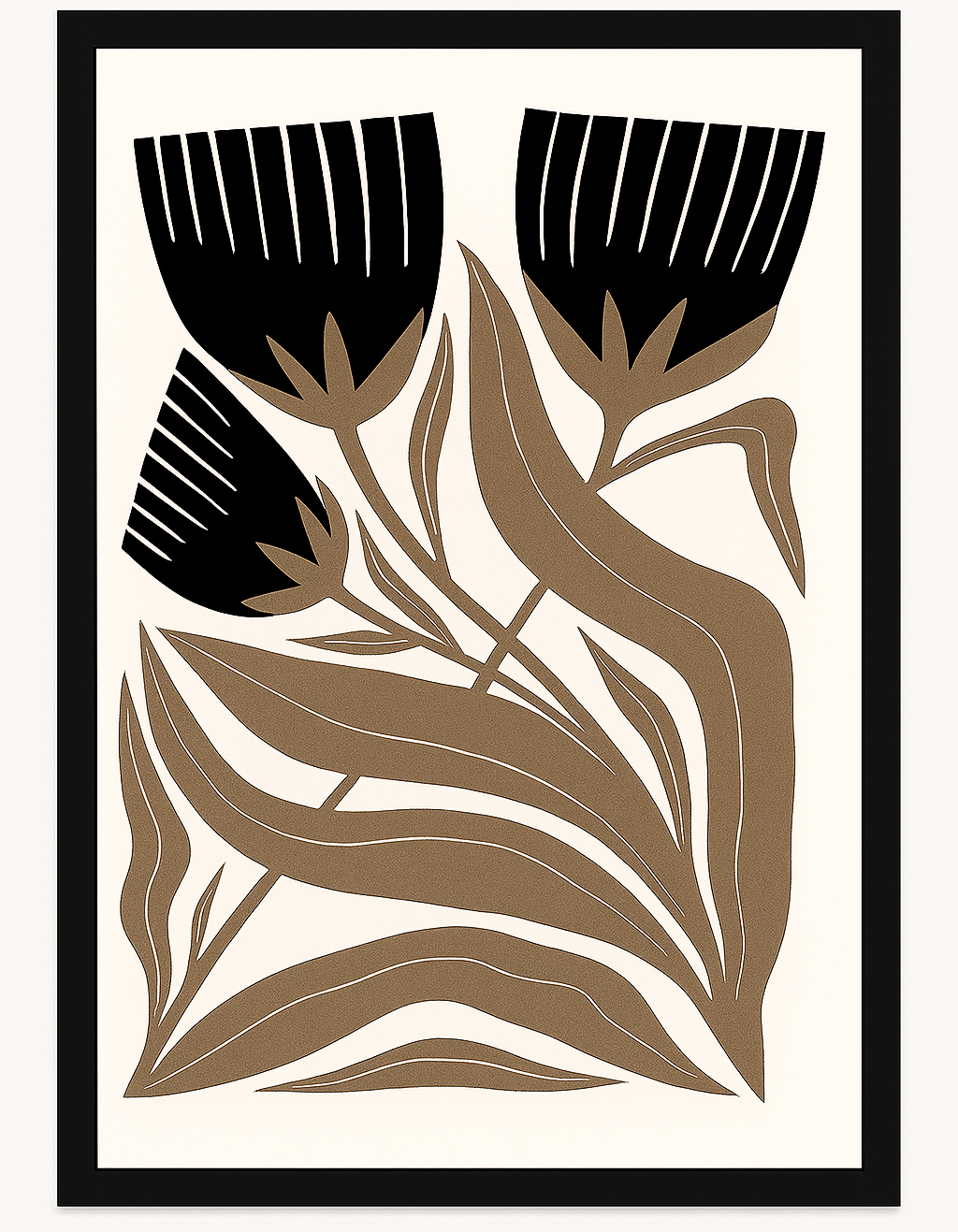 Affiche encadrée – Fleurs graphiques & feuillage organique