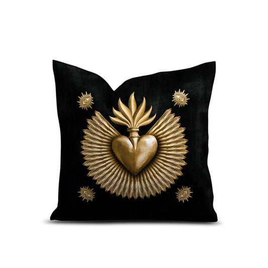 Coussin carré en velours noir ex-voto doré