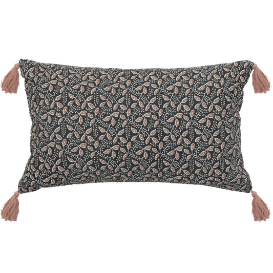 Coussin rectangle gris et rose 30x50 cm