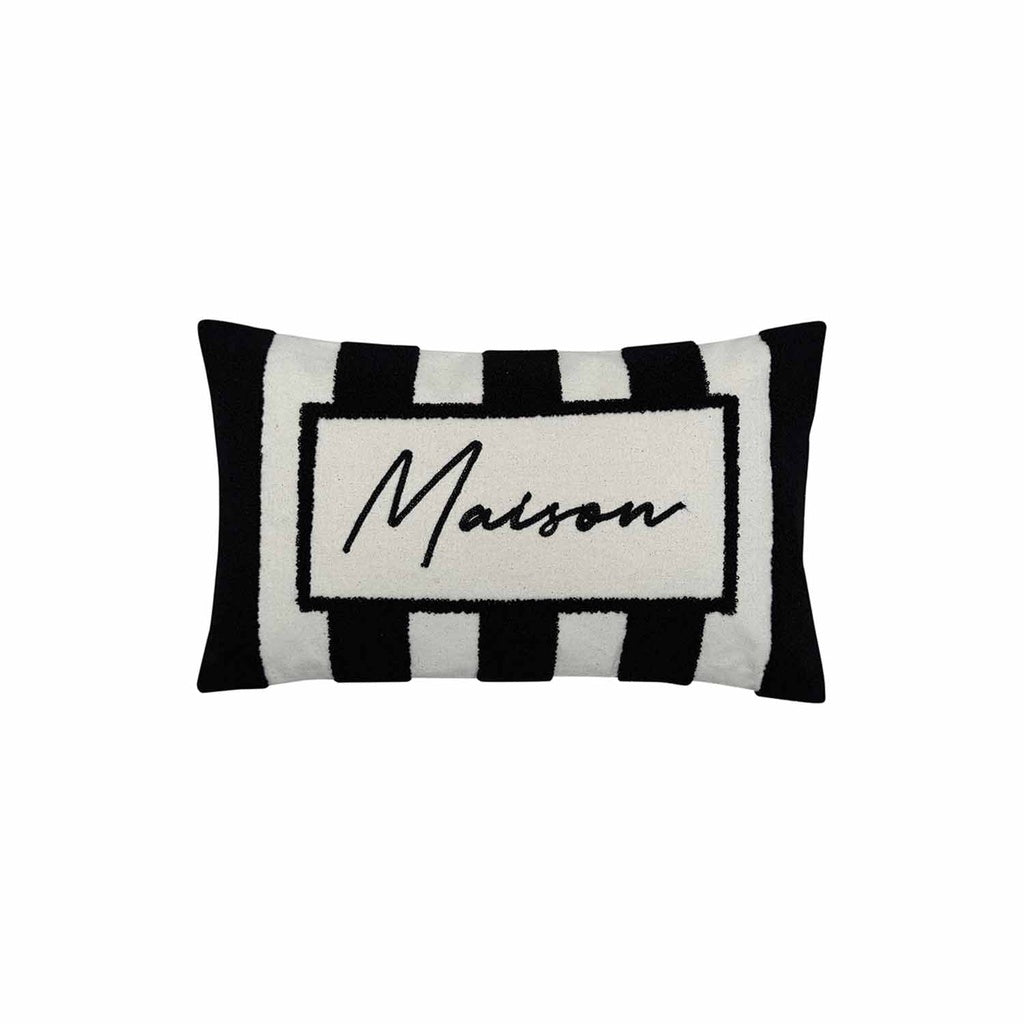 Coussin rayure blanche et noir maison