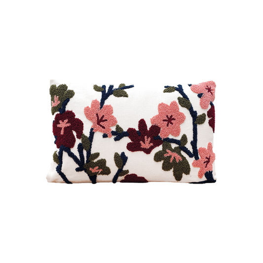 Coussin rectangulaire fleuri rose