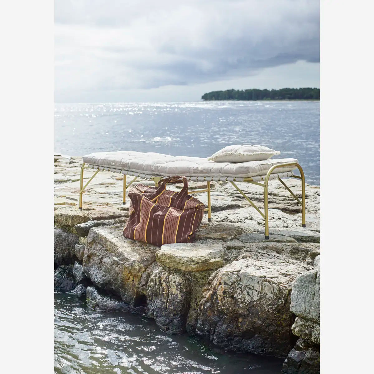 Banquette pliante en coton tressé – Off White & Laiton 180cm