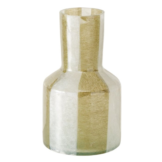 Vase rayé vert et beige H16 cm
