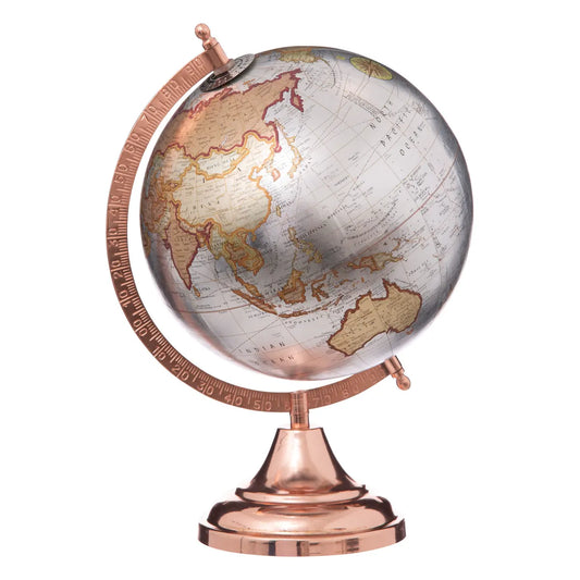 Globe terrestre argenté et rose gold