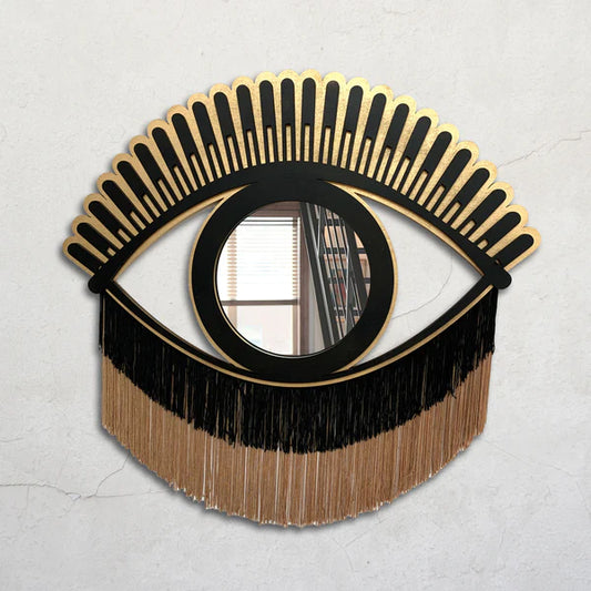 Miroir oeil frange 60 H x 40 L cm de diam / Bois / Crochet