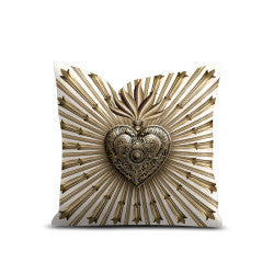 Coussin carré en velours ex-voto doré rayonnant