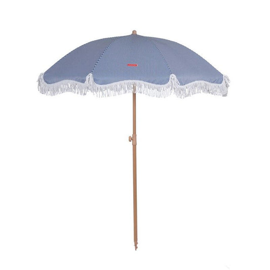 Parasol rayé bleu et frange